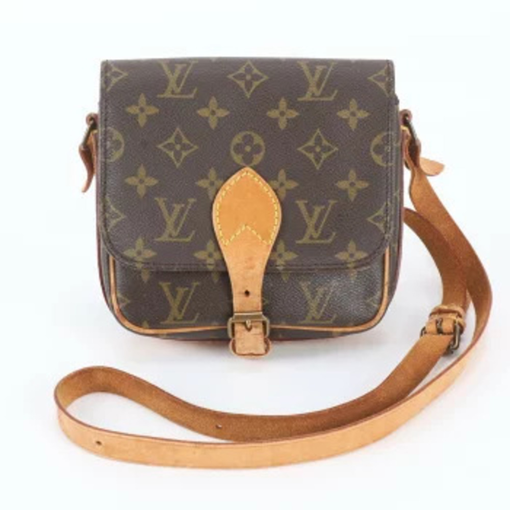 Louis Vuitton Monogram Cartouchiere Leather Crossbody Bag Brown